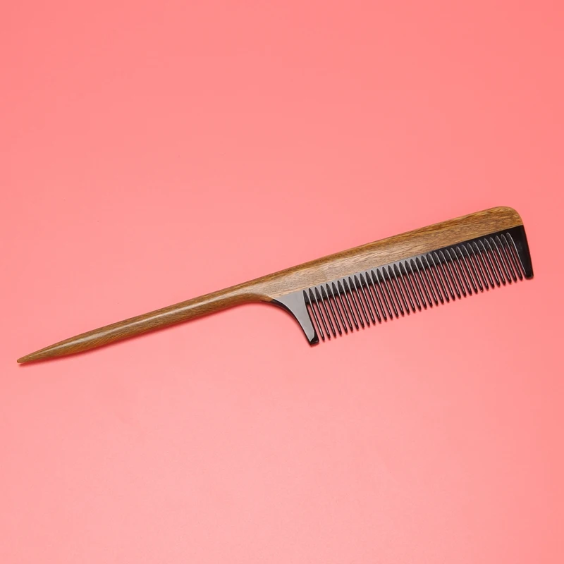 Hair Combs -Natural Fine Tooth Wooden Tail Comb - No Static Purple Heart Wood Comb With Black Horn Teeth