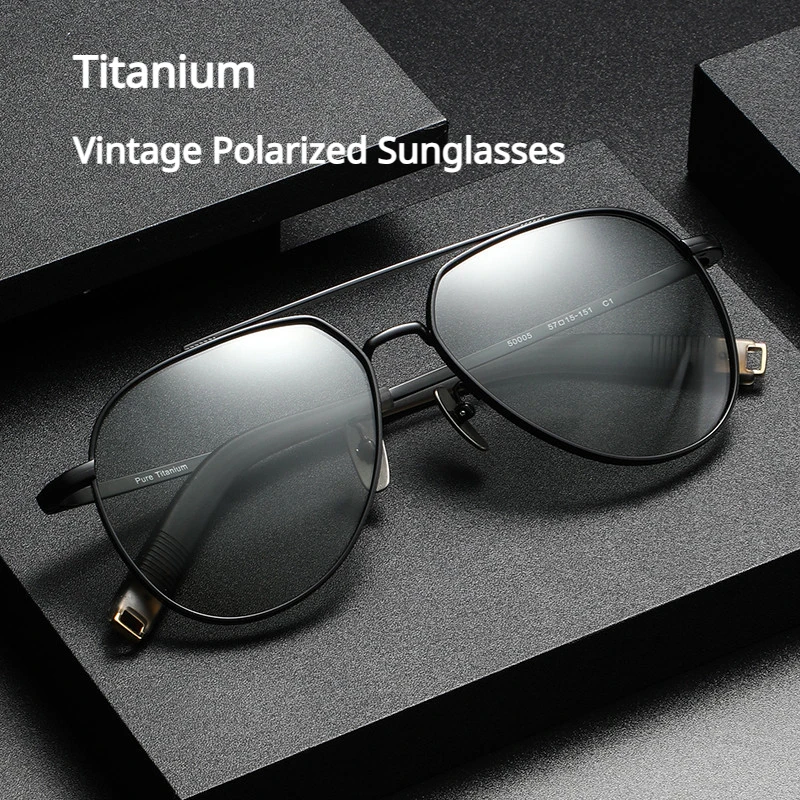 New Titanium Polarized Goggles Gradient Sunglasses Vintage Frame Men's Fashionable Shades For Driving Camping Outdoor Travels