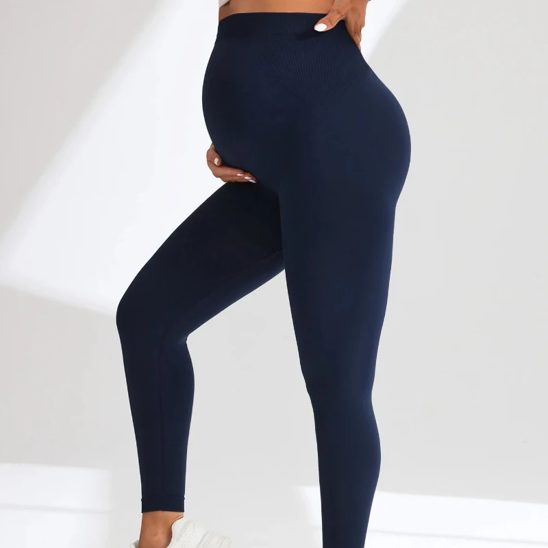 Nuovi pantaloni da yoga lavorati a maglia senza cuciture Leggings da gravidanza a vita alta Abiti premaman per donne incinte Pantaloni lunghi per il corpo di supporto della pancia