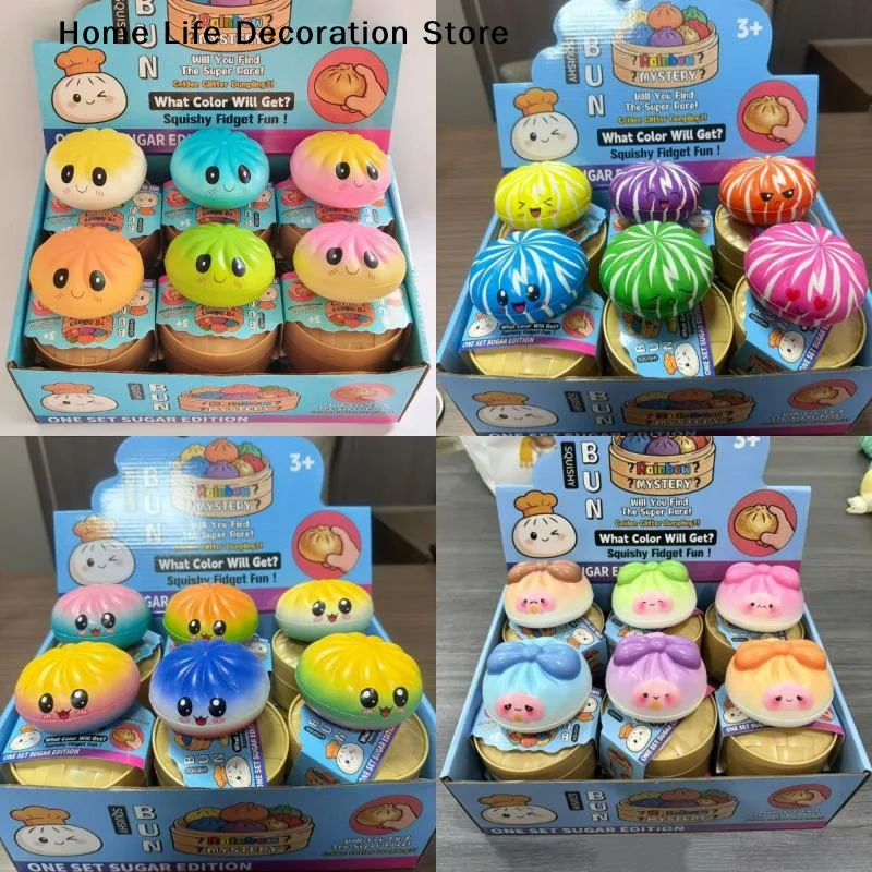 1pcs Random Mysteries Rainbow Dumplings Ornament Slow Rising Stress Relief Fidget Toys Desk Accessories Party Gift For Kid Adult