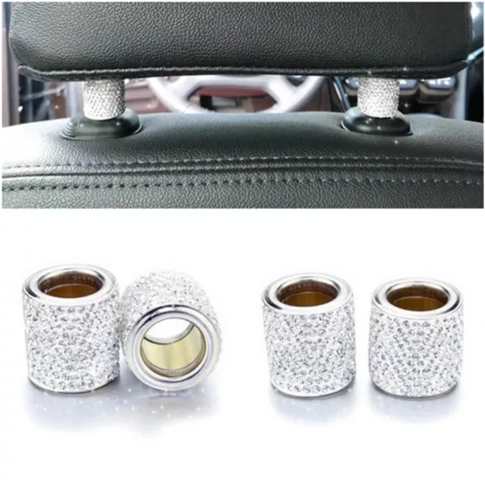 Diamante Bling Cristal Encosto De Cabeça Do Carro, Colar Decoração Interior, Grande Cilíndrico, 4Pcs