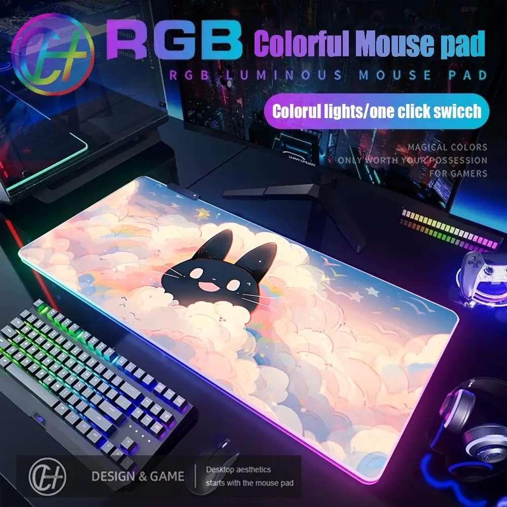 

Коврик для мыши Cute Cat Clouds RGB Gaming MousePad Настольный коврик Gamer Большой светодиодный светильник XXL kawaii Розовый Фиолетовый Коврик для мыши ПК Компьютерный ковер