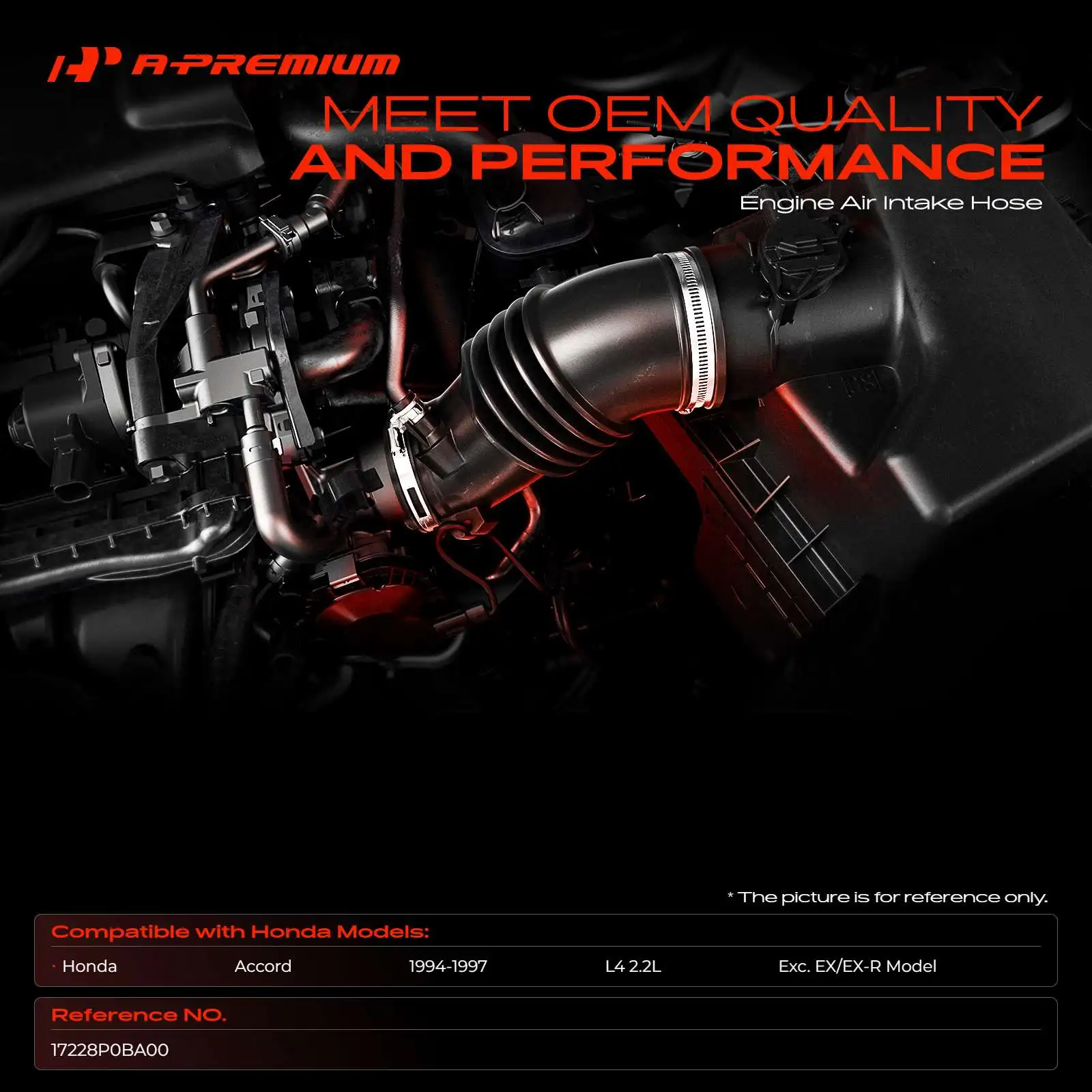 A-Premium Engine Air Intake Hose with Hose Clamps for Honda Accord 1994-1997