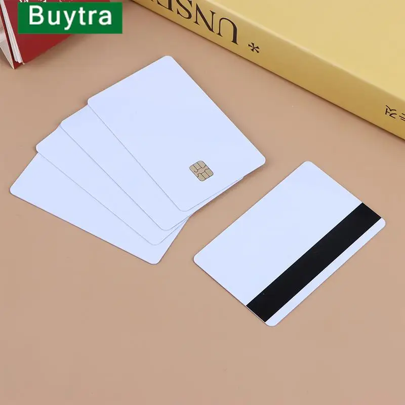 

New 5 Pcs Sle4442 Chip Blank Smart Card With Magnetic Strip Hico 3 Track Inkjet PVC Contact Type Composite IC Card