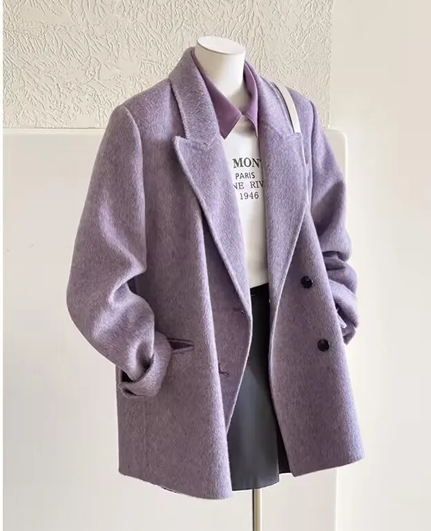 

Wool Blend Coats Womens Woolen Coat Natural Long Autumn Tweed Checked Stand-Up Collar Modern Mori Style Preppy Club College Chic