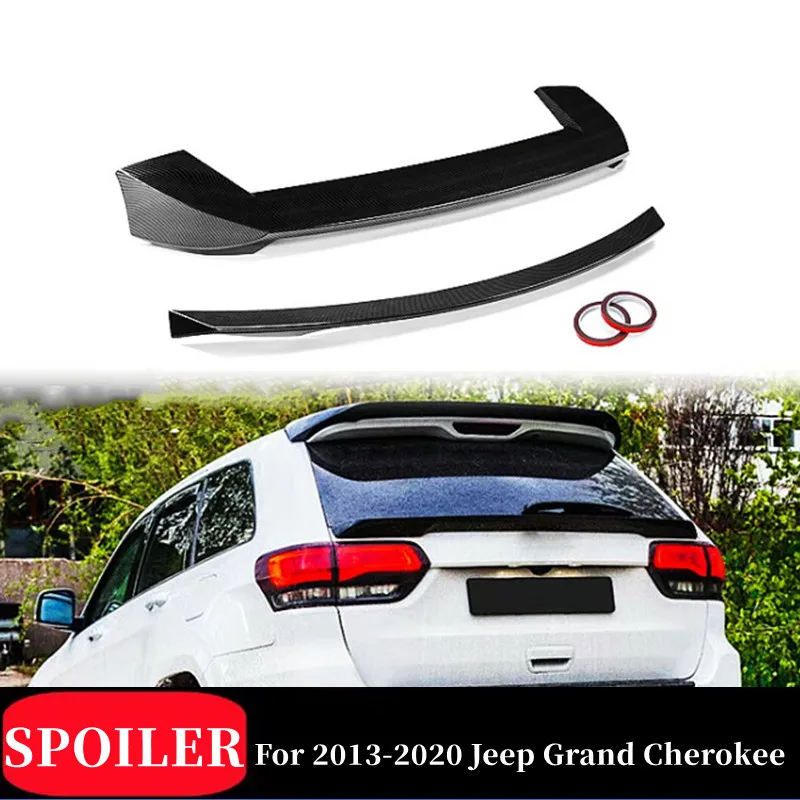 For 2013-2020 Jeep Grand Cherokee Rear Trunk Lid Boot Ducktail Lip Spoiler Wings Black Carbon Look Exterior Accessories