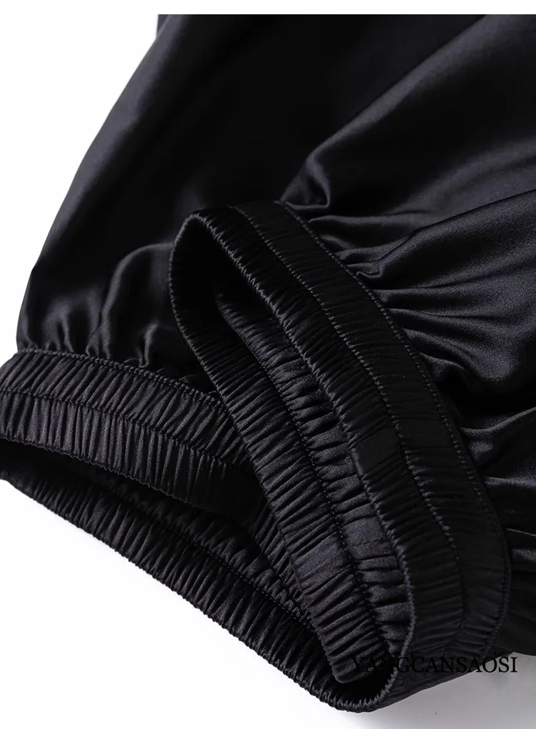 Women's Casual Fashion Skirt 21MM 92% Natural Mulberry Silk Elastic Satin 3.5m Large Swing Oblique Black Dropping Feeling