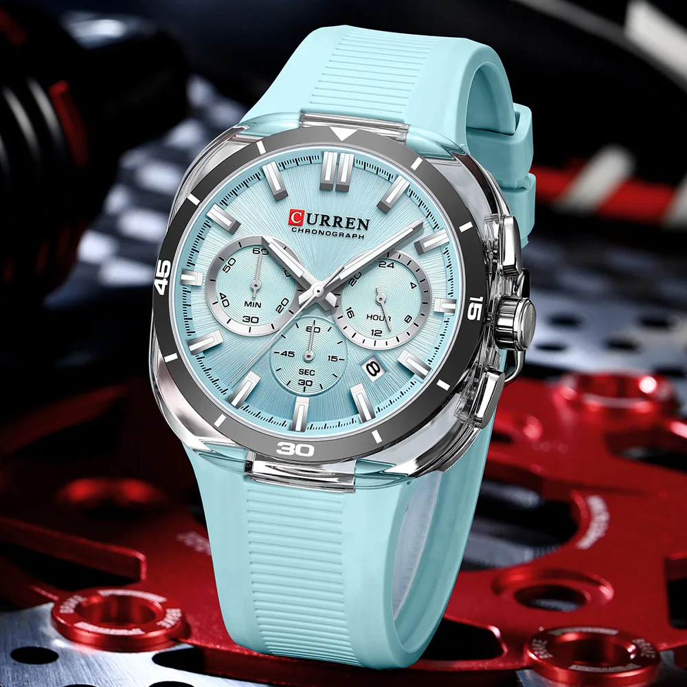 Relógio CURREN 8502 Cronógrafo Multifuncional Esportivo à Prova D'água 3ATM com Pulseira de Silicone para Homens