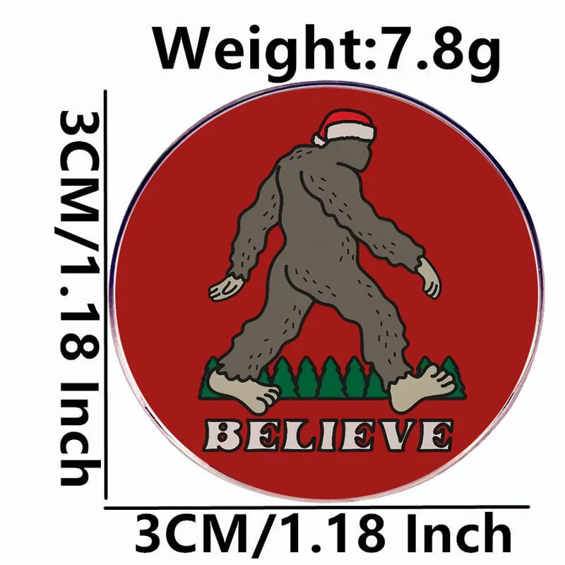 Christmas Bigfoot Enamel Pins Believe Sasquatch Lapel Badge Brooch Decoration Jewelry