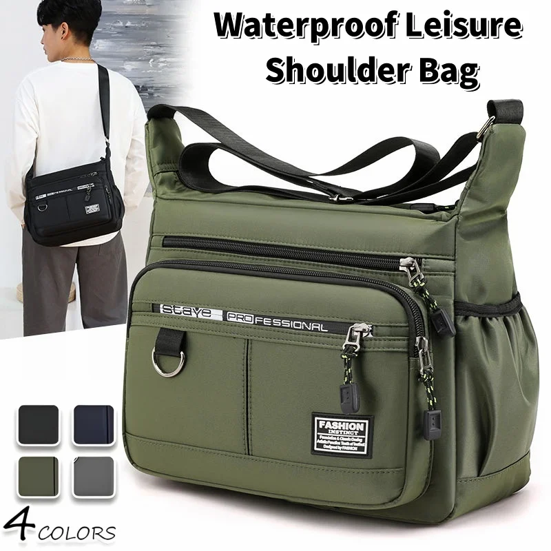 Men's Messenger Crossbody Bags Fashion Waterproof Shoulder Bag Light Leisure Bag Nylon Small Sling Pack Work Business Satchel