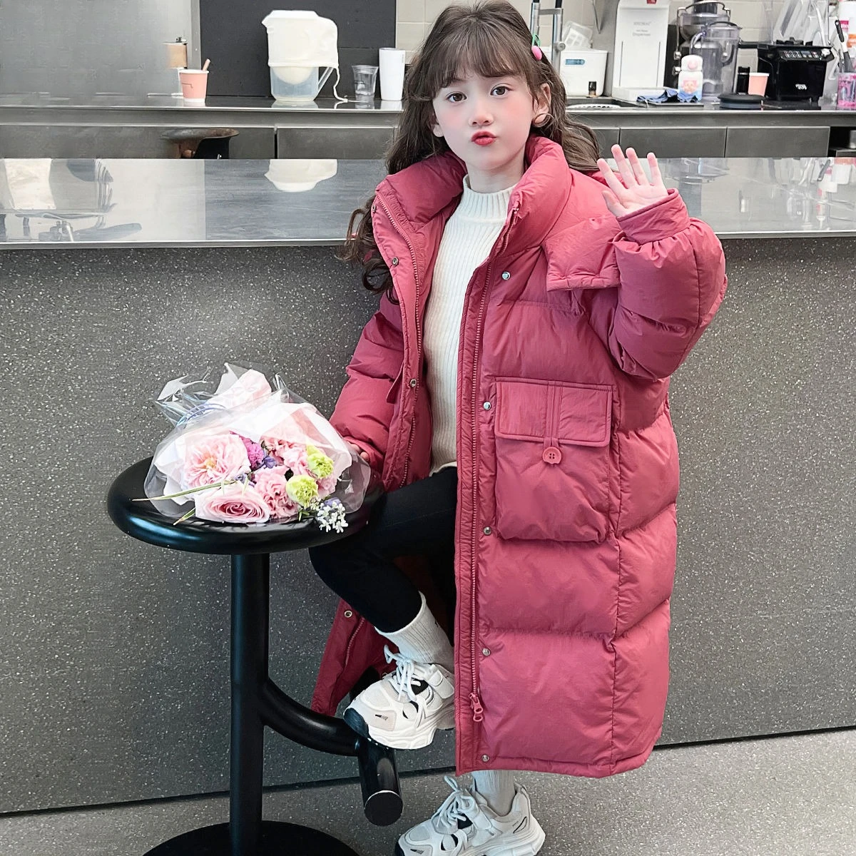 

2025 Winter New Kids Down-Filled Cotton Coat Long Puffer Jacket Thickened Warm Baby Girl Winter Clothing