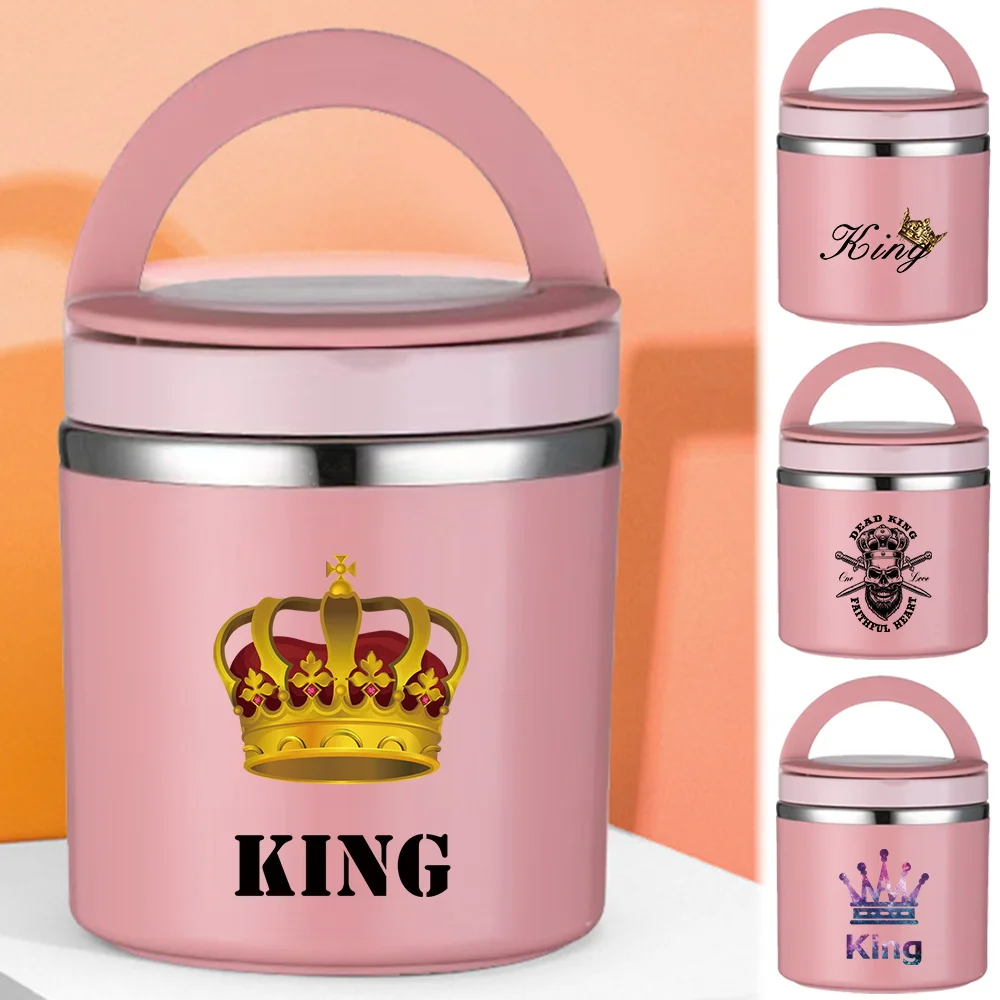 

Office Insulated Soup Cup Children School Student Solid Color Bento Box Lightweight Single Layer Picnic King Print Thermal Jar
