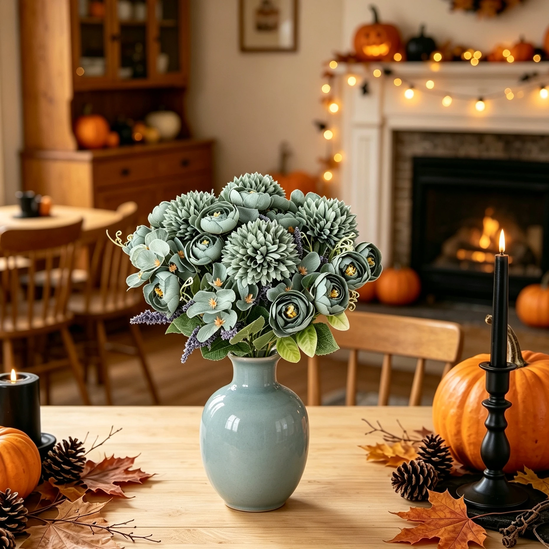 3 Stück Seiden-Kunstblumen Hortensie Teerose für Außen- und Innenräume, Vase, Hochzeit, Brautstrauß, Halloween, Herbstdekoration, DIY-Geschenke – Detail 5