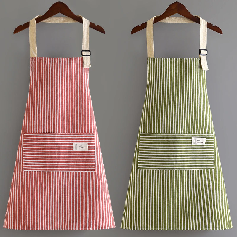 1 Pc Sleeveless Apron Breathable Hanging Neck Apron Restaurant Special Cotton Linen Home Cleaning Kitchen Apron Vertical Stripe