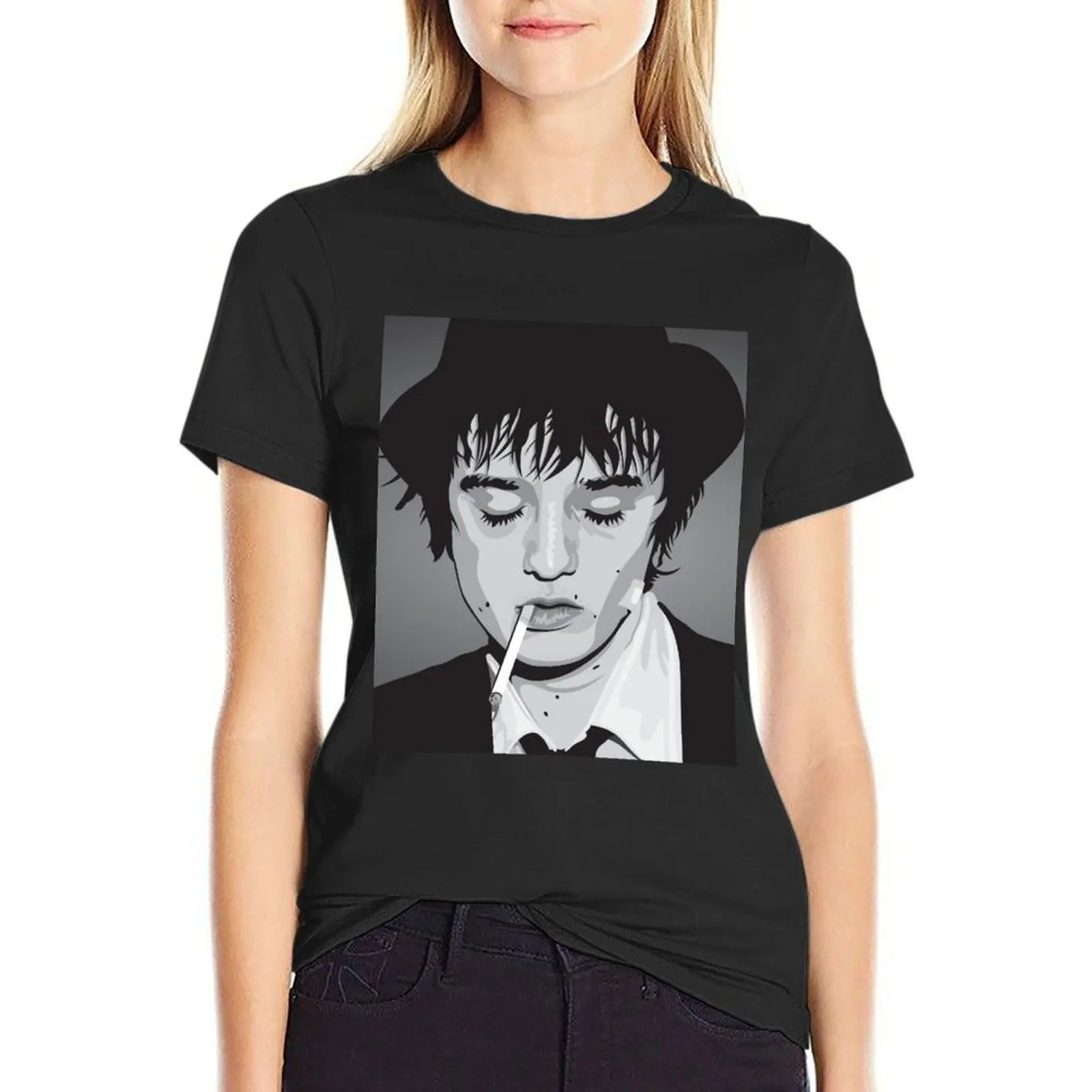 Pete Doherty Smoking Cigarette T-Shirt cute clothes summer top female t-shirts for Women graphic tees funny