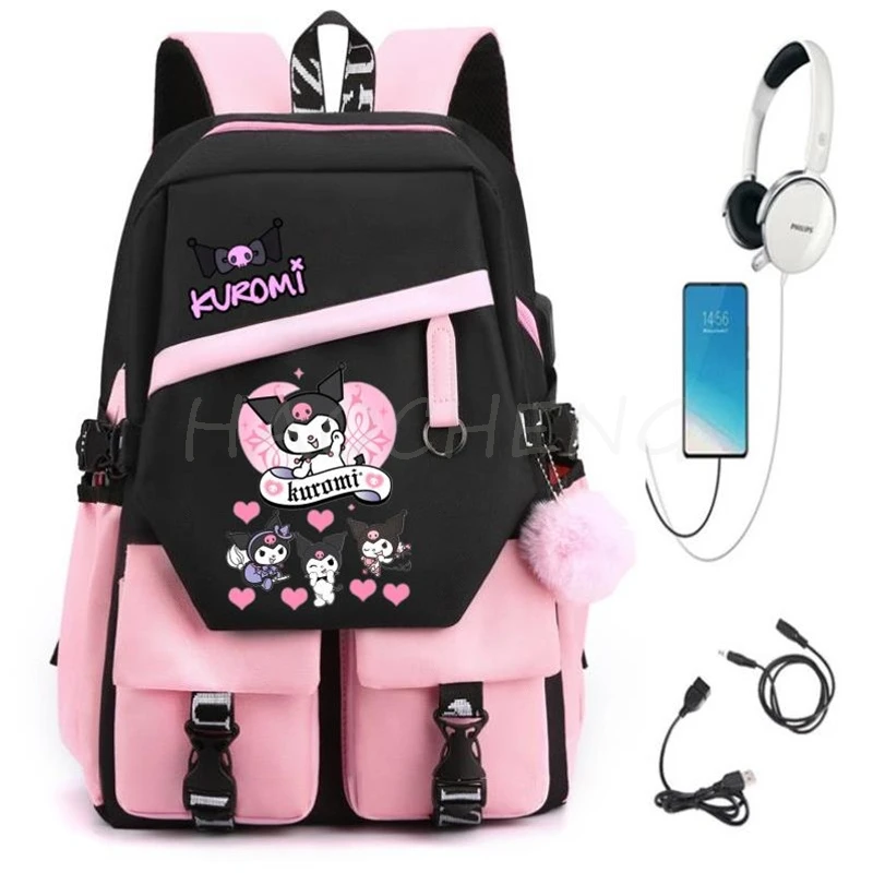 Kuromi Melody Mochilas para Estudantes, Mochilas escolares leves para meninas e meninos, Mochilas portáteis para laptop, presente de aniversário