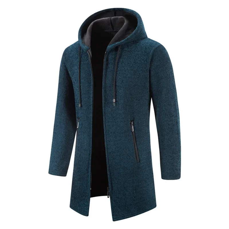 Men Long Cardigans Sweater Coat Winter Fleece Warm Male Knitted Hooded Solid Sweatercoat Windbreaker Fashion Causal Men Clothing