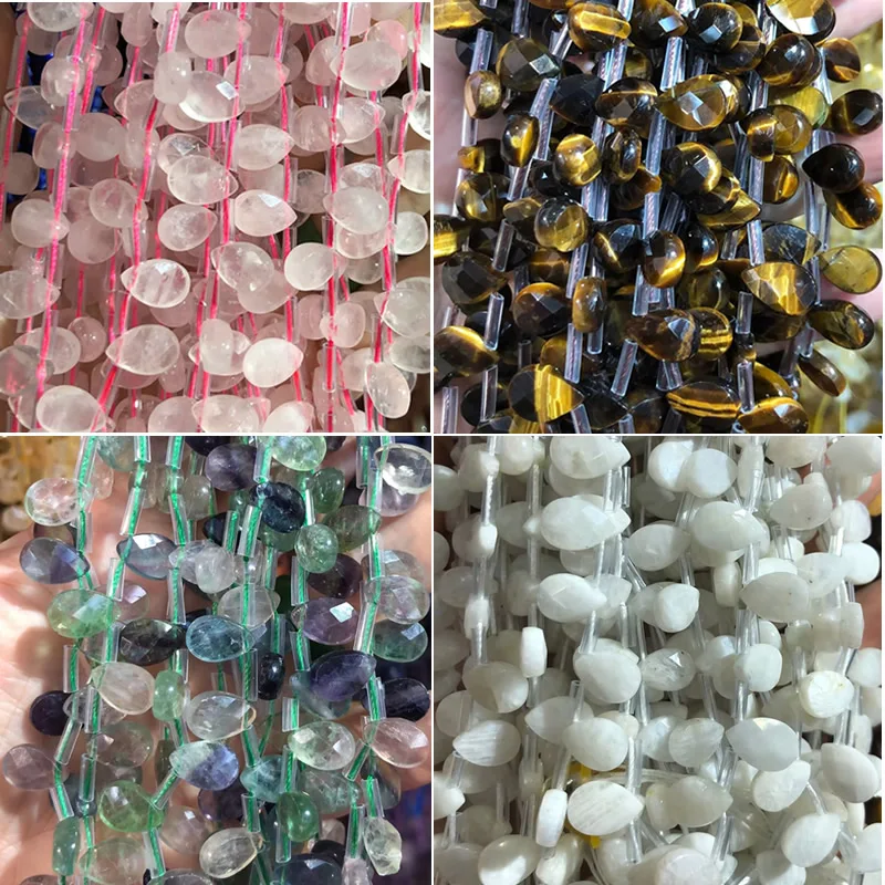 Natural stone Faceted Water drop shape beads Fluorite Crystal quartz string beaded For jewelry making DIY bracelet necklace