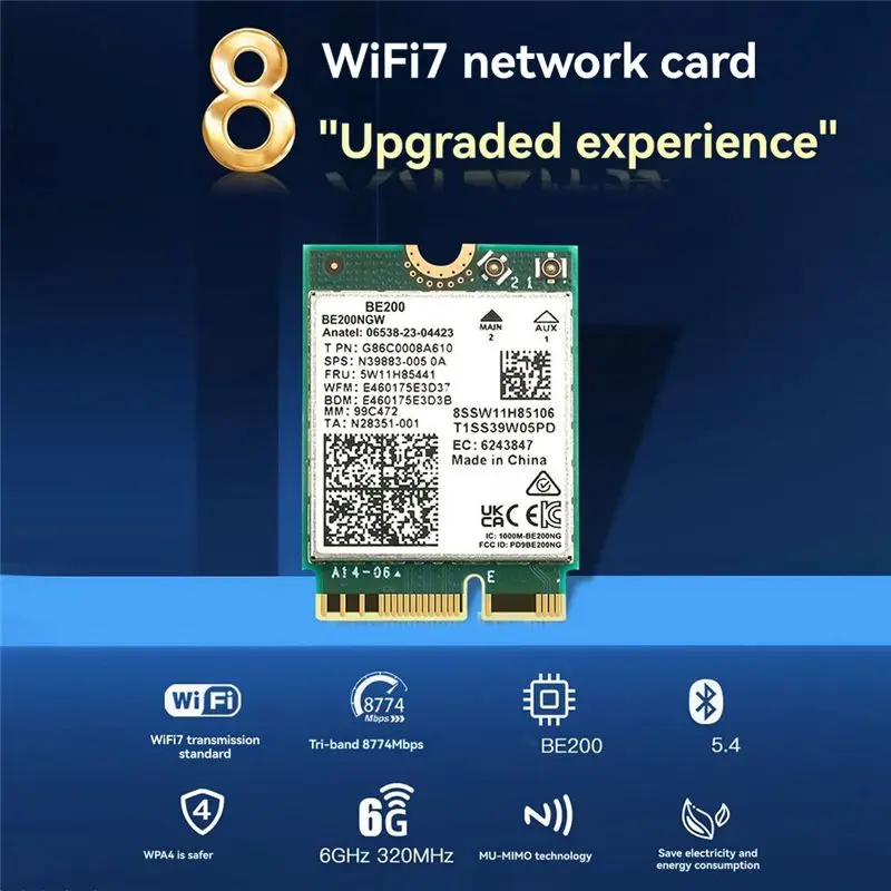 8774Mbps Wifi 7 BE200 Card+ Magnetic Antenna Wireless Network Card Wifi Adapter 2.4G/5G/6Ghz Bluetooth 5.4 For Windows 10/11