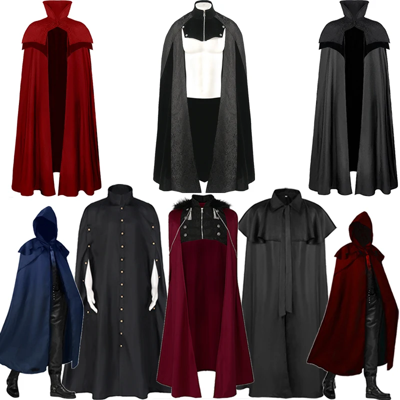 

Adult Halloween Witch Medieval Hooded Cloak Cosplay Performance Death God Cape with Hat Polyester Stage Costume Women's Fashion