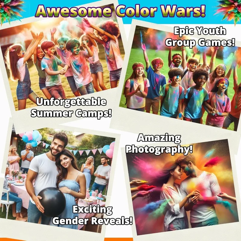 بودرة ملونة للمناسبات الممتعة، 3 رطل لكل مسحوق هولي غير سام، أخضر، أرجواني، أصفر، برتقالي، أزرق ووردي لتجريز الألوان، المهرجان