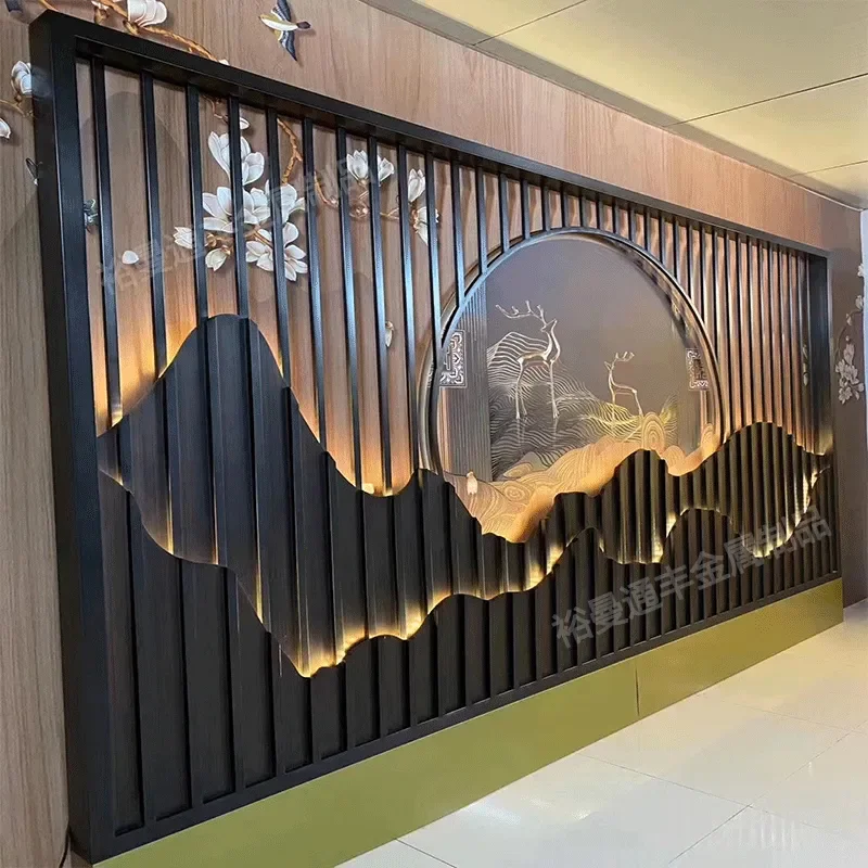 Stainless Steel Mountain Shaped Screen Partition Rockery Style Room Divider Large Scale Hotel Decoration Project Background
