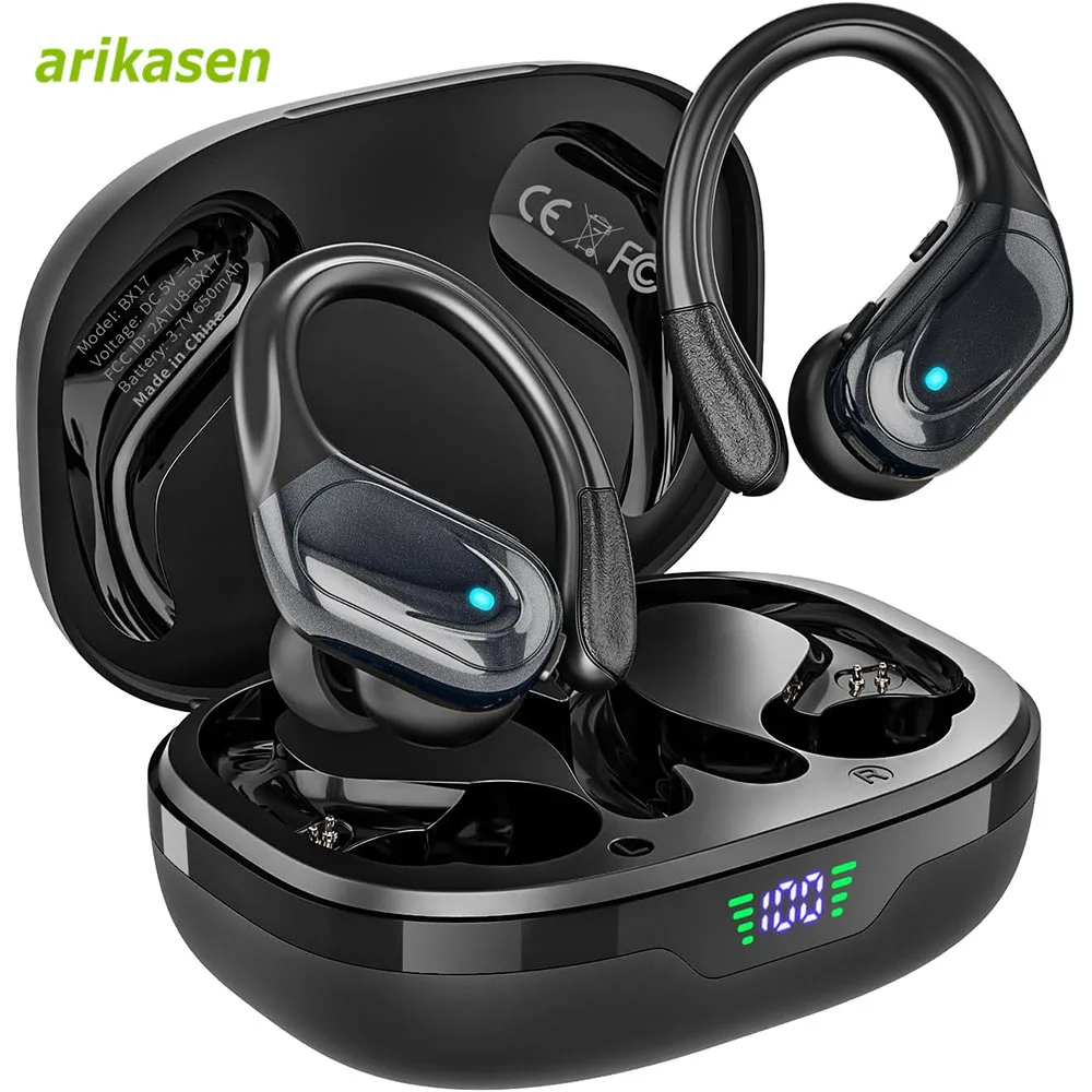 

Sports Bluetooth Headphones IPX7 Waterproof Running Wireless Earbuds with Mic Stereo Bass Sound 75hrs Playback Earhook Ear Buds