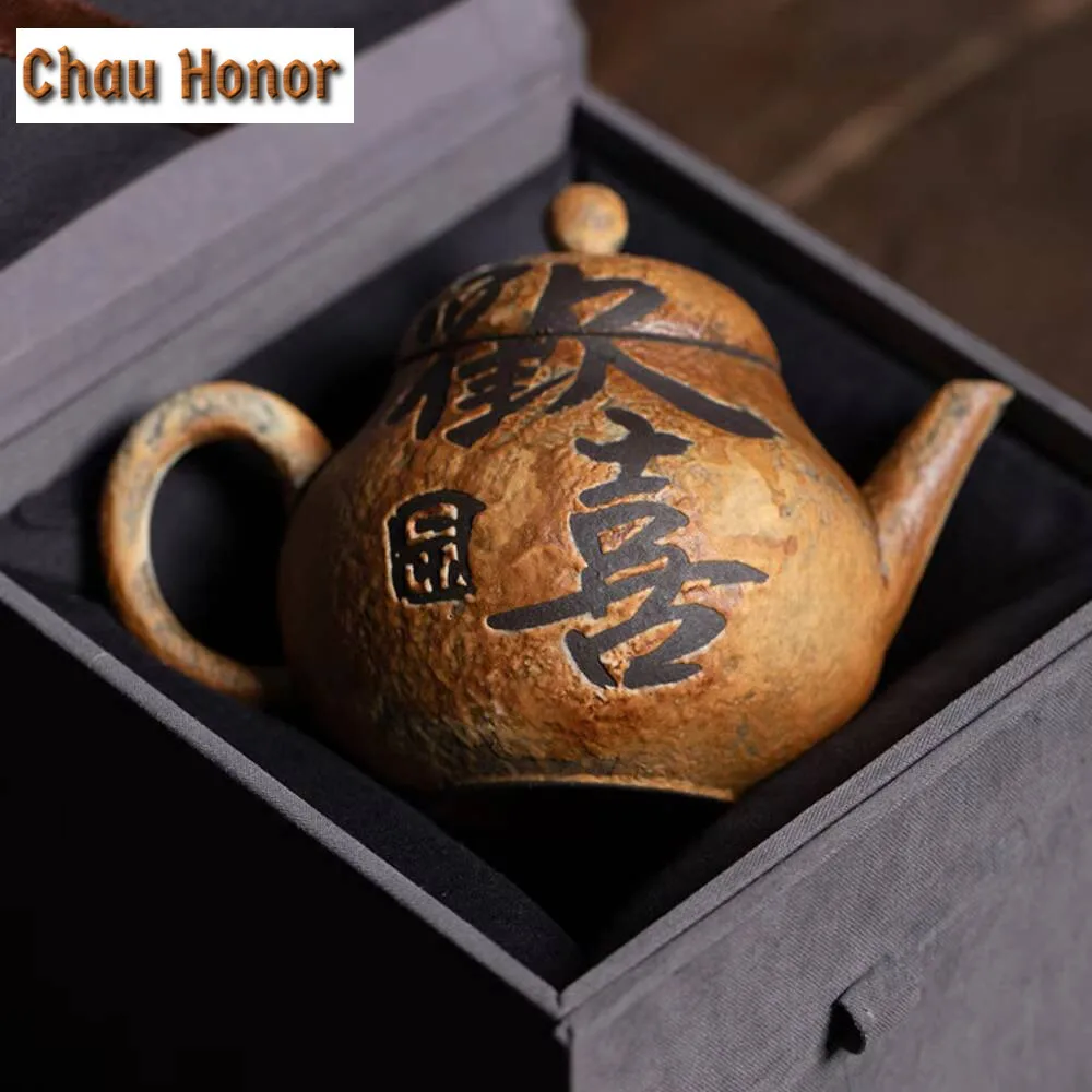 

Высококачественный фарфоровый чайник на древесном фоне, чайник Longquan Celadon, Ретро чайник из старой глины в стиле рок с шариковым фильтром, Подарочная коробка для кунг-фу