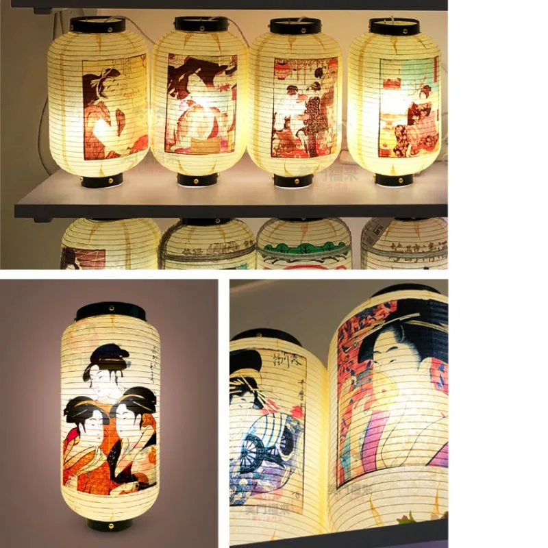 Japanese Style Geisha Pattern Lantern Waterproof Cloth Ukiyo-e Cuisine Restaurant Izakaya Decor Lantern Festival Party Decor