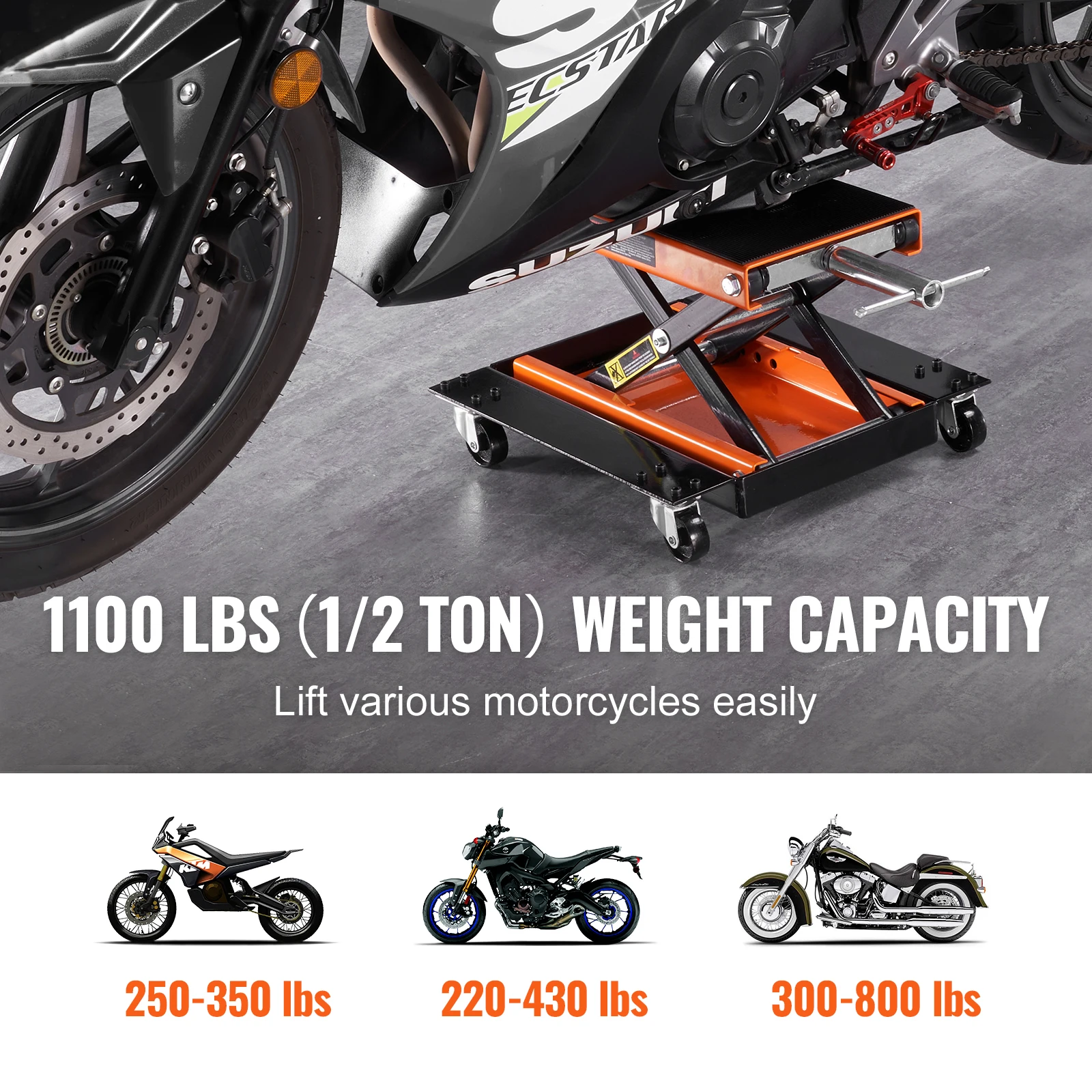 SucceBuy Motorcycle Lift 1100 LBS Motorcycle Lift Scissor Lift Jack with Dolly&Hand Crank Center Hoist Crank Stand for Motorbike