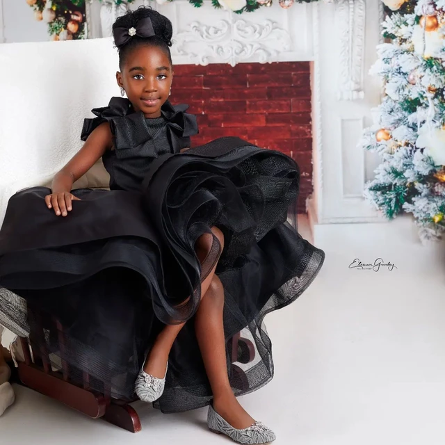 Black Girl Pageant Dress Flower Girls Dresses for Wedding High Low Kids Party Fully Ruffled Baby Birthday Gowns AliExpress