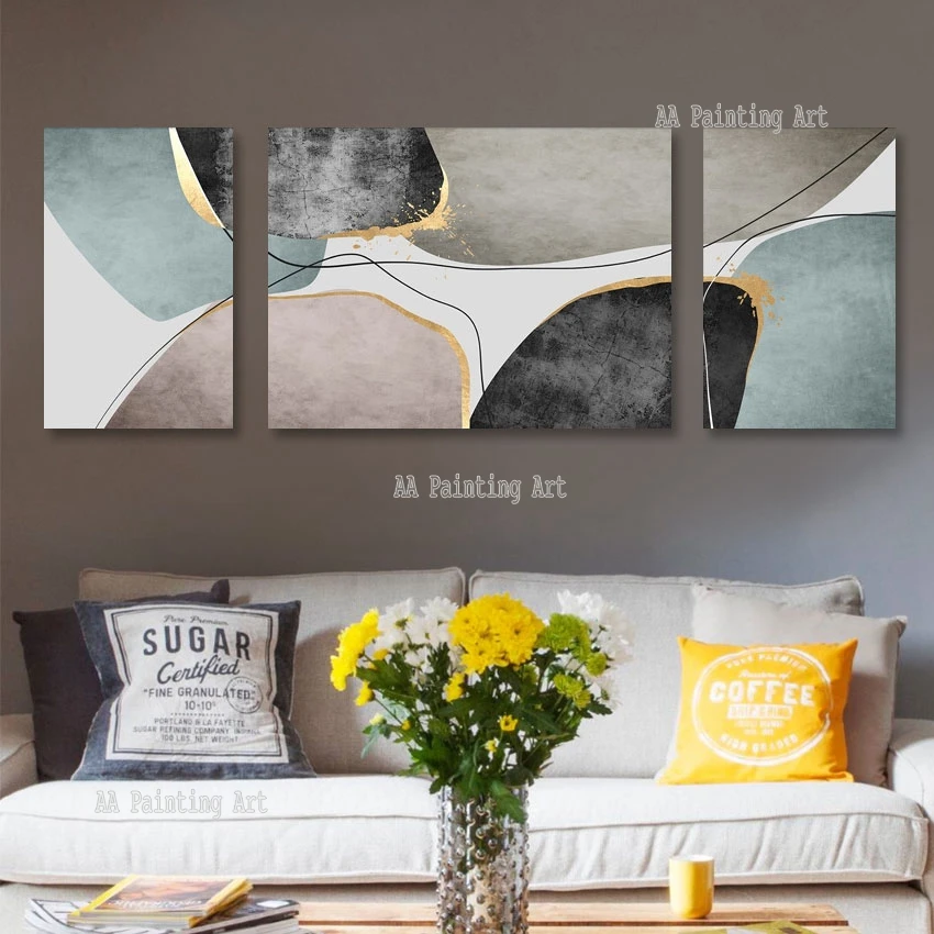 

3 Panels Group Oil Painting Abstract Stones Picture Unframed Wall Art Handmade Paintings On Canvas For Living Room Decoration