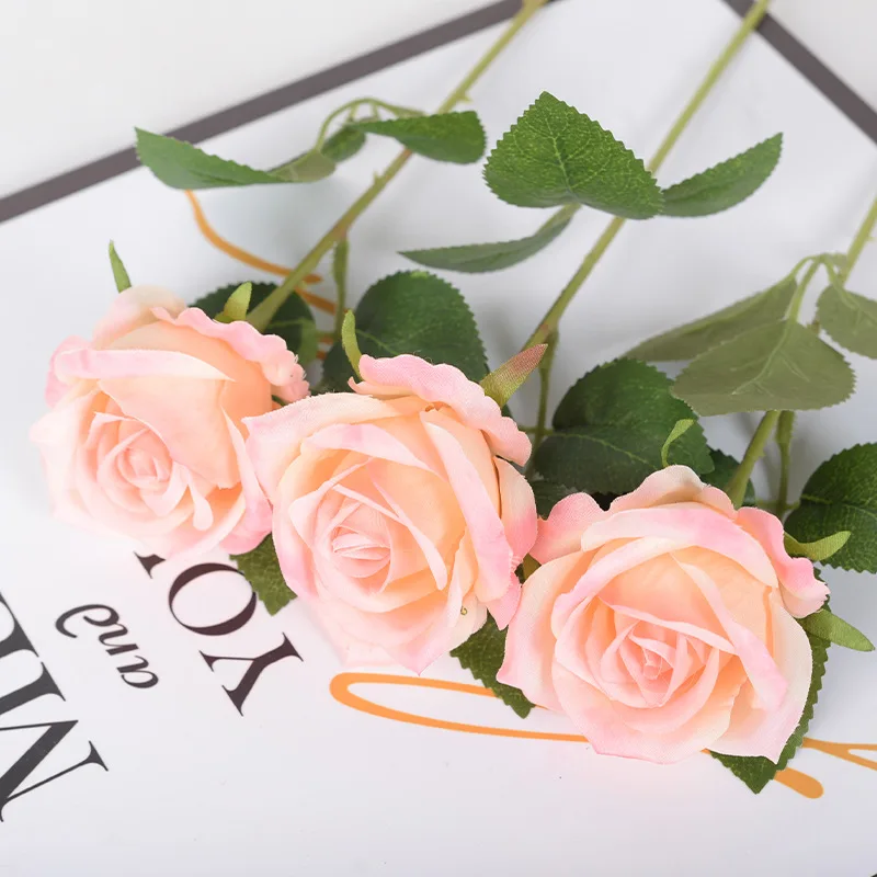 5 Stück künstliche Rosenblüten aus Seide, langer Zweig, Blumenstrauß, Hochzeit, Zuhause, Zimmer, Tischdekoration, gefälschter Pflanzenkranz, Zubehör – Detail 8