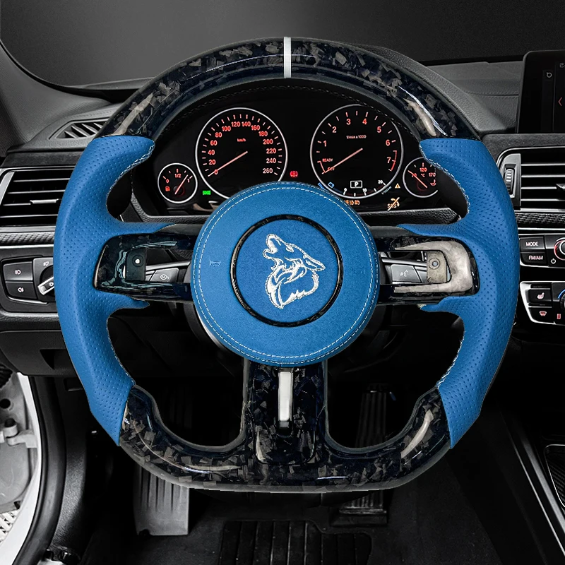 

Индивидуальное рулевое колесо из углеродного волокна для автомобиля Mustang 2015-2022, модель спортивного стиля, черная алькантара