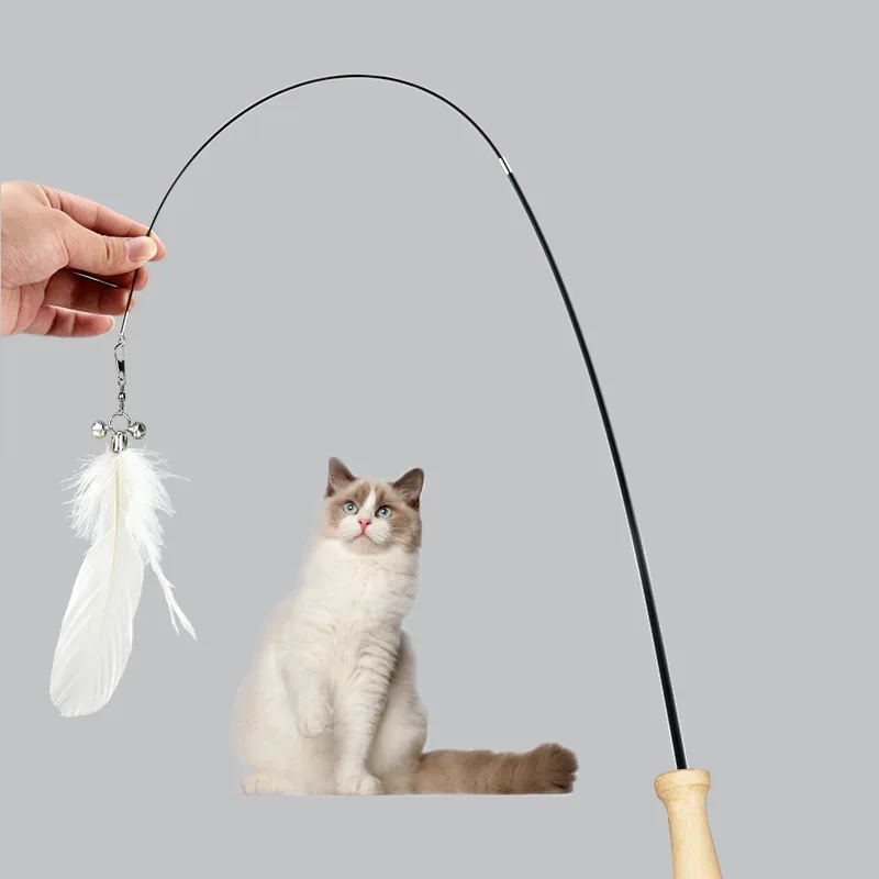 Wooden Handle Telescopic Cat Toy with Feathers and Multicolored Bells Enjoy Playing with The Cat Toy