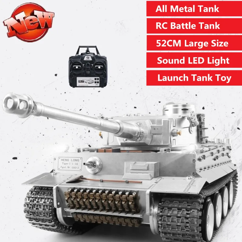 Professional RC Battle Tank All Metal High SimulationTiger I Millity Tank with all metal sound Effect turret rotation Launch toy