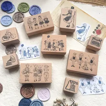 חותמת עץ סקראפ 9 סוגים יַלדוּת כתב יומן אלבום חותמות גומי