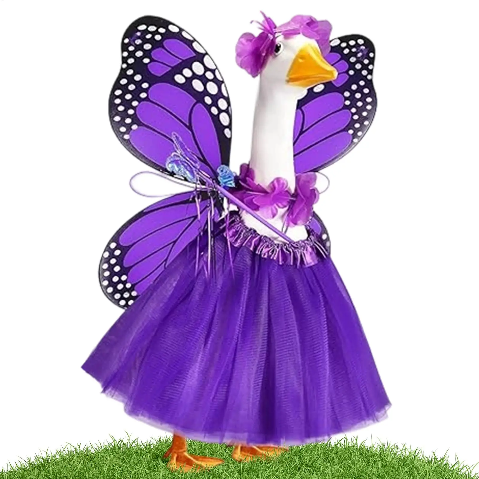 

Костюм бабочки для гуся, 5 предметов, включая пачку, крылья бабочки, волшебную палочку, цветочную корону, подходит для гусей ростом 17 и 23 дюйма.