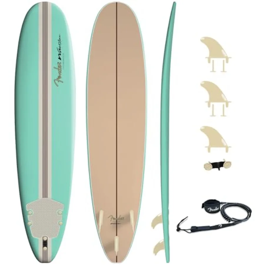 

Fender x Collaboration 8ft Surfboard Graphic top Deck with high Density Slick Bottom for and Adults Foam Construction with Acce