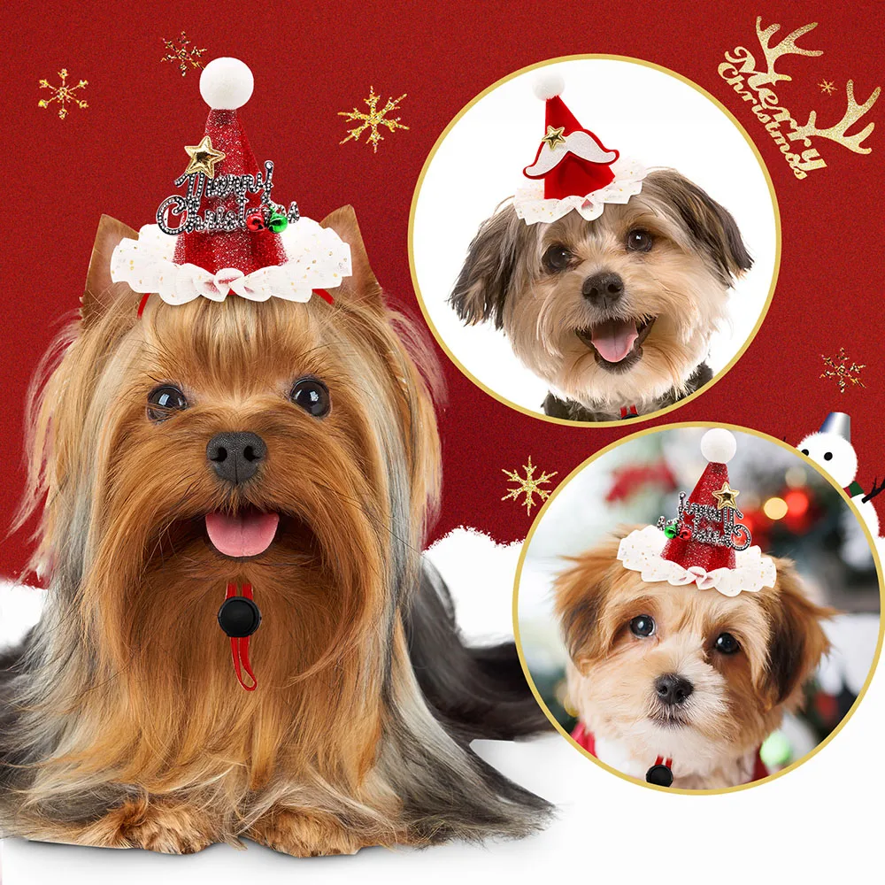 1PCS Dog Supplies For Christmas Party Pet Dog Hats With Elastic Bands Adjustable Dog Caps Lace Side Pet Dog Grooming Accessories