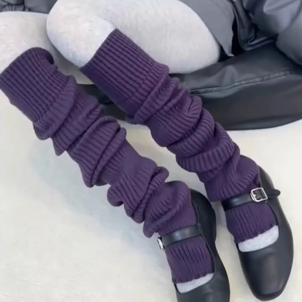 JK محبوك الدافئة تدفئة الساق فوق الركبة أنبوب بلون الباليه الزبادي غطاء الساق كومة سميكة الجوارب الخريف #2