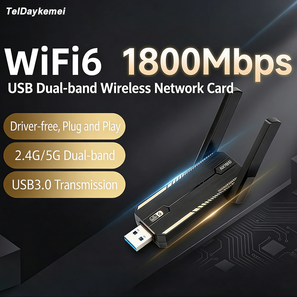 

WiFi 6 AX1800 USB3.0 Adapter Dual Band 2.4G/5Ghz USB Receiver Dongle Wifi Network Card Wireless For PC Laptop Win 10/11