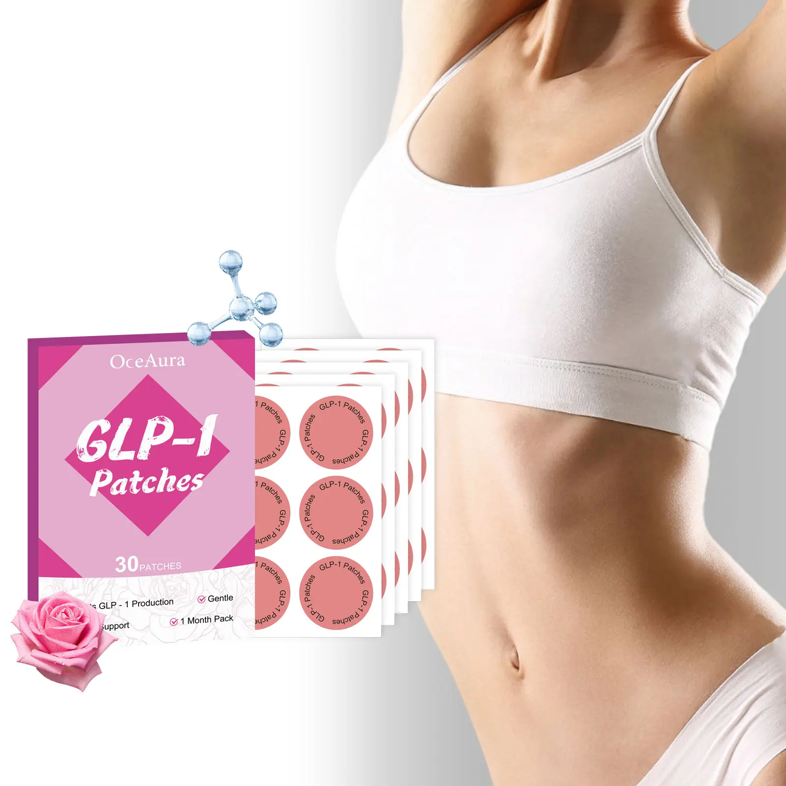 

OceAura GLP 1 Weight Loss Patches Weight Management Appetite Suppressant and Weight Loss Energy Enhancers Rose Oil Body Patch