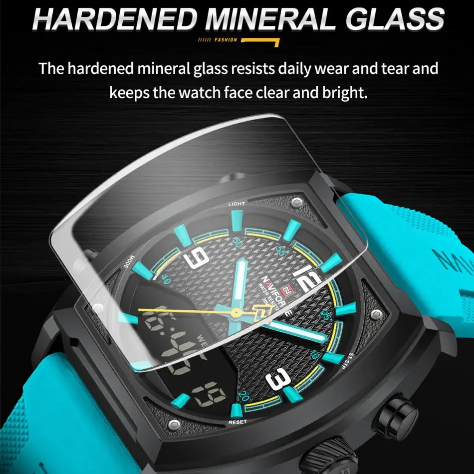 NAVIFORCE 高級メンズ腕時計スポーツクォーツ時計メンズ液晶デュアルディスプレイ防水発光マン腕時計 2025 レロジオ Masculino