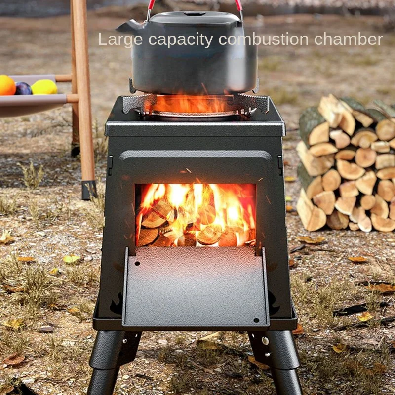 Household Barbecue Wood Stove Picnic Stove Grill Oven Barbecue Camping Windproof Portable Folding Large Stove Home Garden