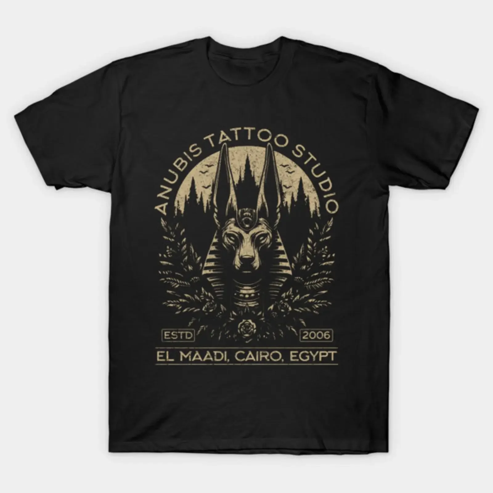 Anubis Tattoo Studio Design El Maadi Cairo Egypt Egyptian God T Shirt vintage Washed Breathable Slightly Casual Versatile Soft