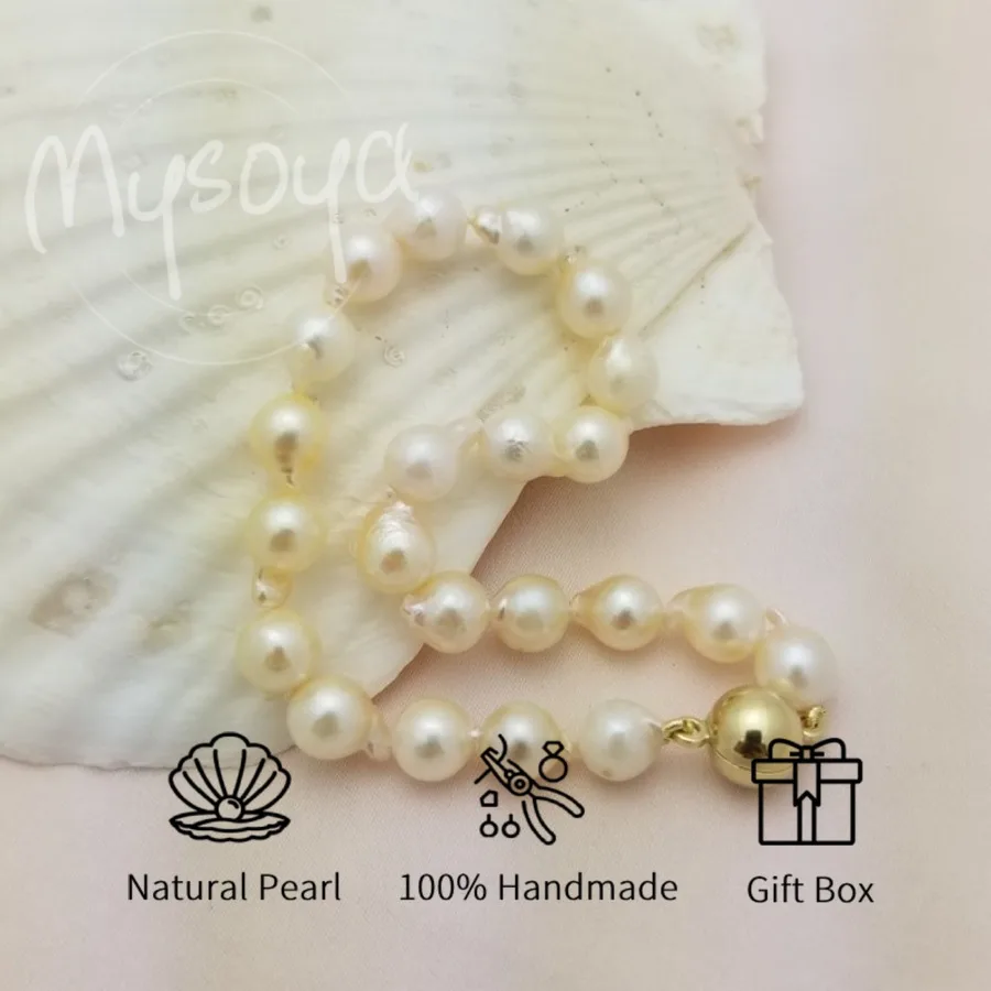 

Браслет Mysoya из молочно-белого жемчуга Акойя, японский барочный морской жемчуг 7,5-8 мм, в подарочной коробке, подарок для него/нее на день рождения, свадьбу