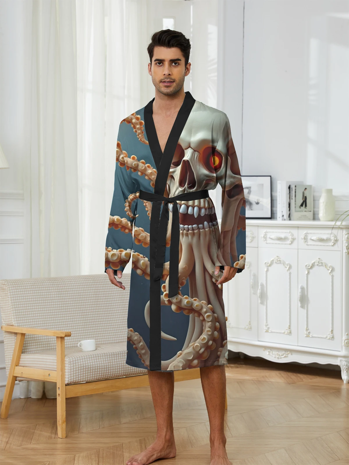 1pcs Men's Robes 2026 Spring/Summer 3D Printed dressing gown Robes Funny pajamas Graphic robe Breathable Sleepwear