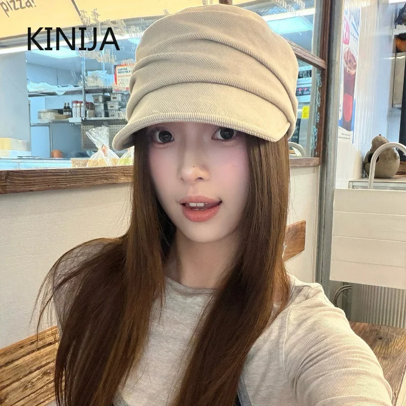 Retro Pleated Beret Hat Korean Style Painter Hat Women's Lazy Early Autumn Octagonal Hat Small Face Effect Newsboy Cap Fashion
