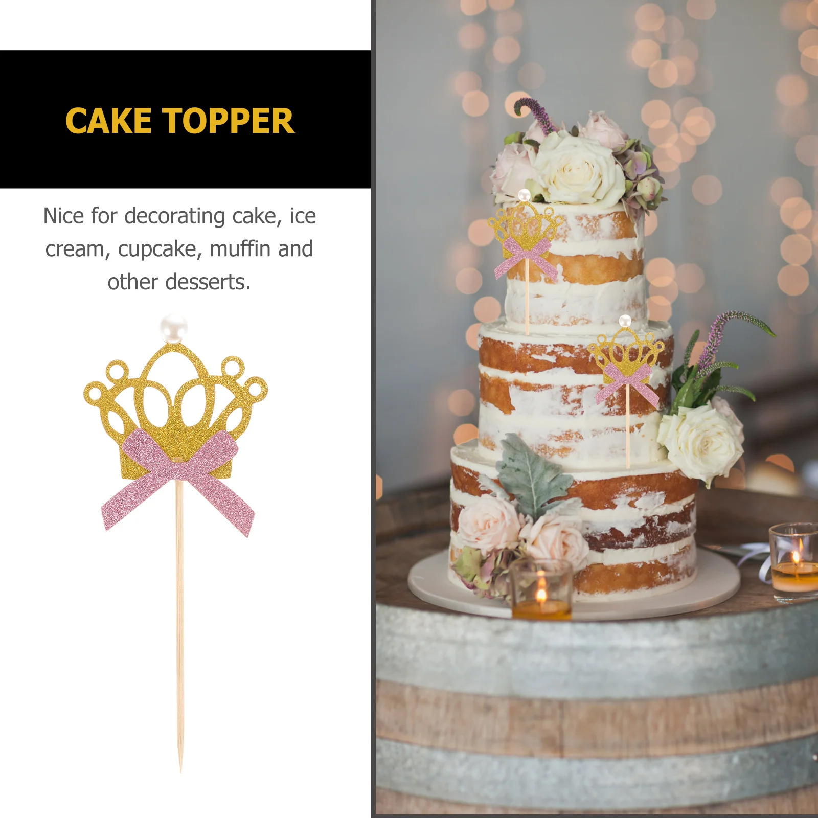 

12Pcs Gold Crown Glitter Cupcake Cake Picks Party Dessert Decoration Lightweight Wedding Birthday Baby Shower Cupcake Topper
